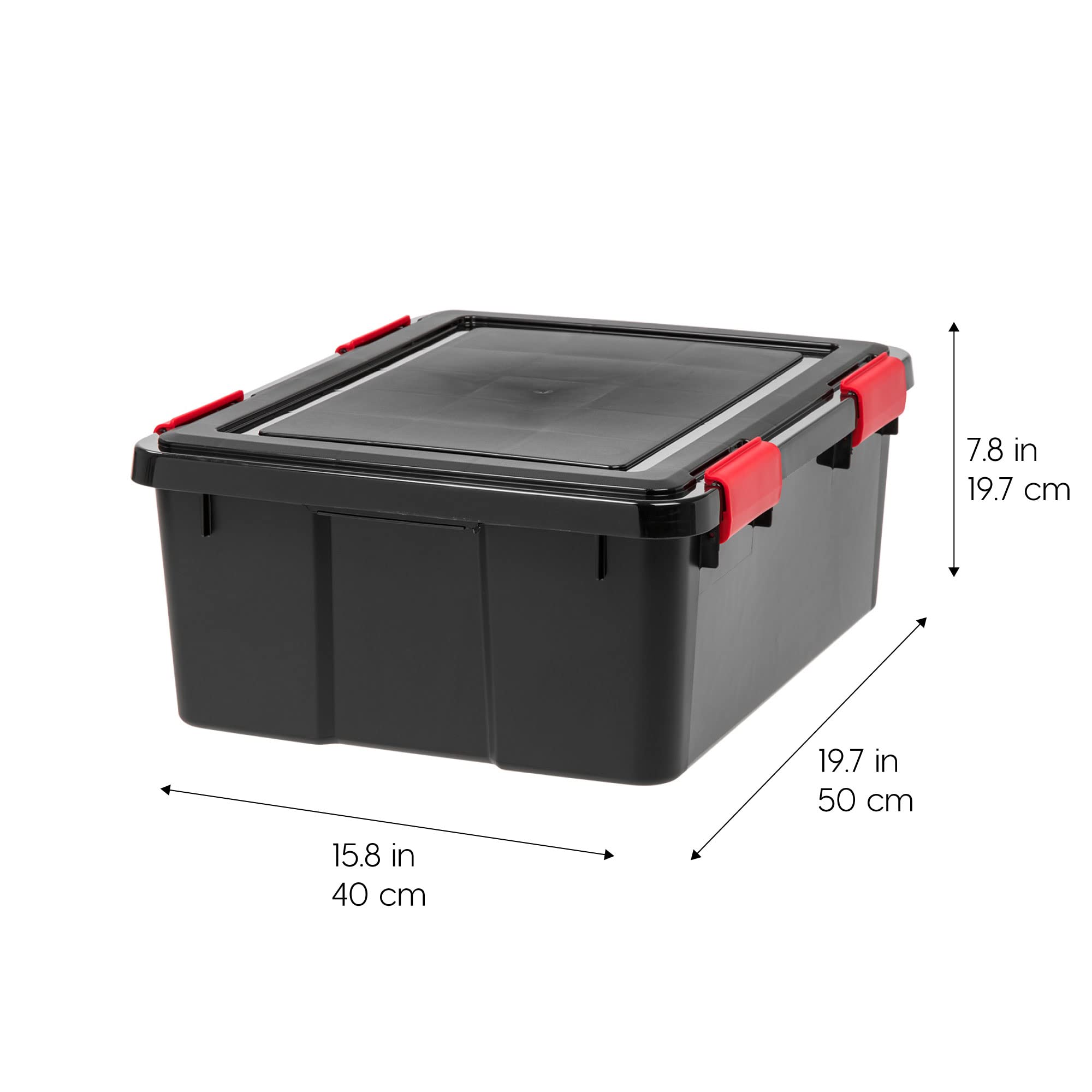 IRIS USA 31 Qt Storage Box with Gasket Seal Lid, 6 Pack - BPA-Free, Made in USA - Heavy Duty Moving Containers with Tight Latch, Weather Proof Tote Bin, WEATHERPRO - Black/Red