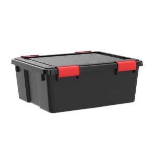 IRIS USA 31 Qt Storage Box with Gasket Seal Lid, 6 Pack - BPA-Free, Made in USA - Heavy Duty Moving Containers with Tight Latch, Weather Proof Tote Bin, WEATHERPRO - Black/Red