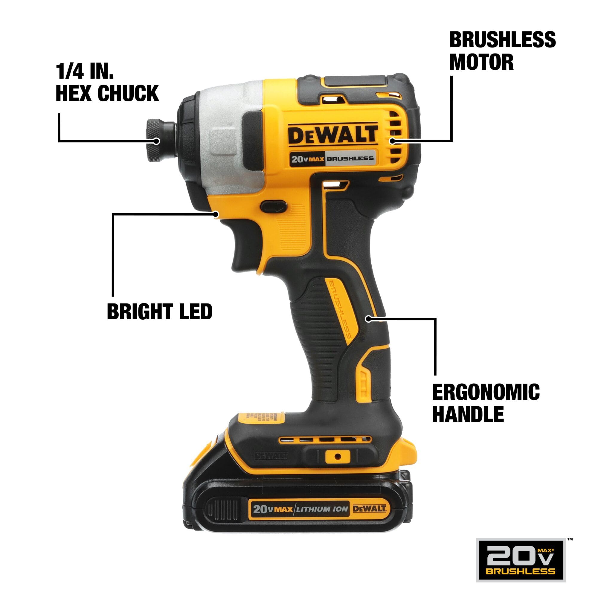 DEWALT 20V MAX Impact Driver, 1/4 Inch, Battery and Charger Included (DCF787D1)