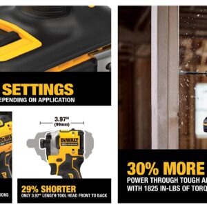 DEWALT ATOMIC 20V MAX* 1/4 in. Brushless Cordless 3-Speed Impact Driver one-pack Bare Tool (1pack ATOMIC 20V MAX Brushless 1/4 in. 3Speed Drive)