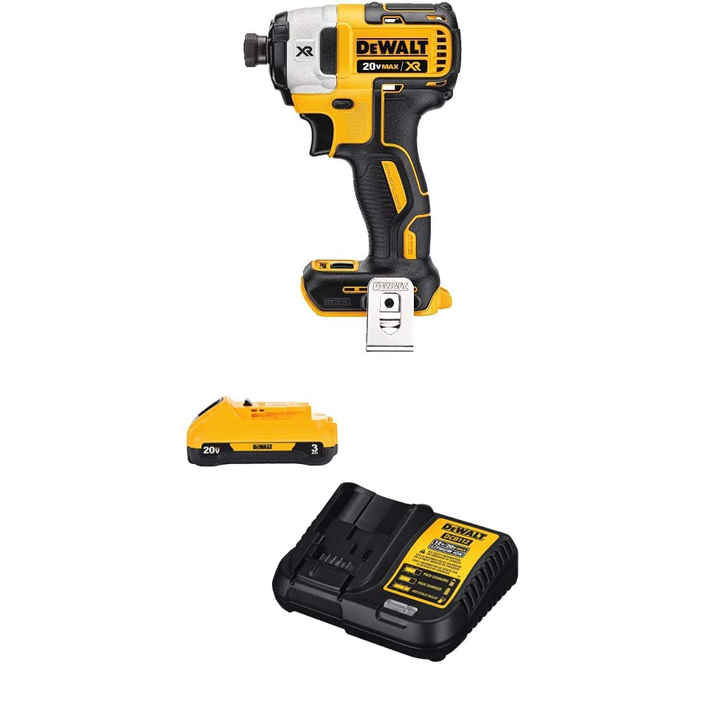 DEWALT DCF887B 20V MAX XR Li-Ion Brushless 0.25" 3-Speed Impact Driver with DEWALT DCB230C 20V Battery Pack