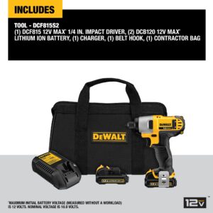 DEWALT 12V MAX Impact Driver, 1/4-Inch, with Battery and Charger Included (DCF815S2)