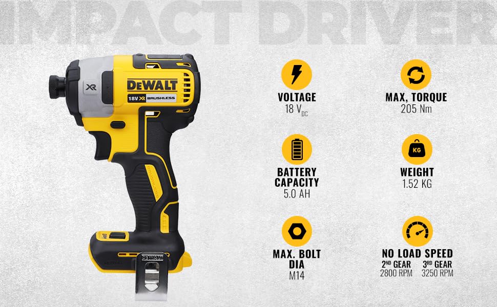 DEWALT DCF887N XR 18V 3 Speed BL Impact Driver Naked-Body ONLY, 18 W, 18 V, Multi, Bare Unit