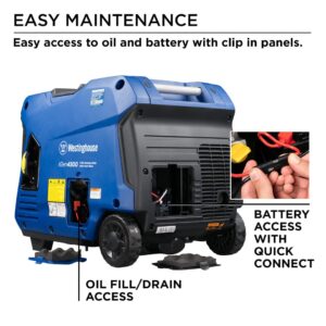 Westinghouse Outdoor Power Equipment 4500 Peak Watt Super Quiet Portable Inverter Generator, Remote Electric Start with Auto Choke, Wheel & Handle Kit, RV Ready, Gas Powered, Parallel Capable