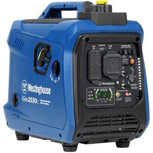 westinghouse 2550 peak watt super quiet & lightweight portable inverter generator, rv ready 30a outlet, gas powered, co sensor, parallel capable, long run time,blue