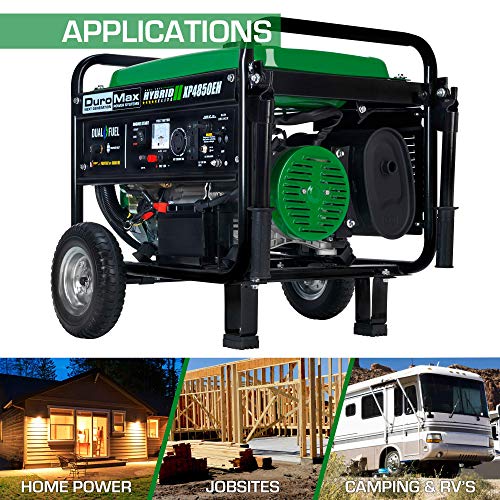 DuroMax XP4850EH Generator-4850 Watt Gas or Propane Powered-Electric Start-Camping & RV Ready, 50 State Approved Dual Fuel Portable Generator, Green