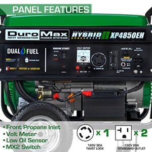 DuroMax XP4850EH Generator-4850 Watt Gas or Propane Powered-Electric Start-Camping & RV Ready, 50 State Approved Dual Fuel Portable Generator, Green