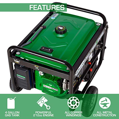 DuroMax XP4850EH Generator-4850 Watt Gas or Propane Powered-Electric Start-Camping & RV Ready, 50 State Approved Dual Fuel Portable Generator, Green