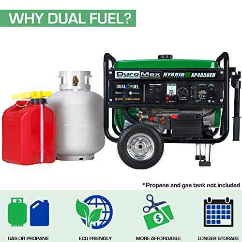 DuroMax XP4850EH Generator-4850 Watt Gas or Propane Powered-Electric Start-Camping & RV Ready, 50 State Approved Dual Fuel Portable Generator, Green