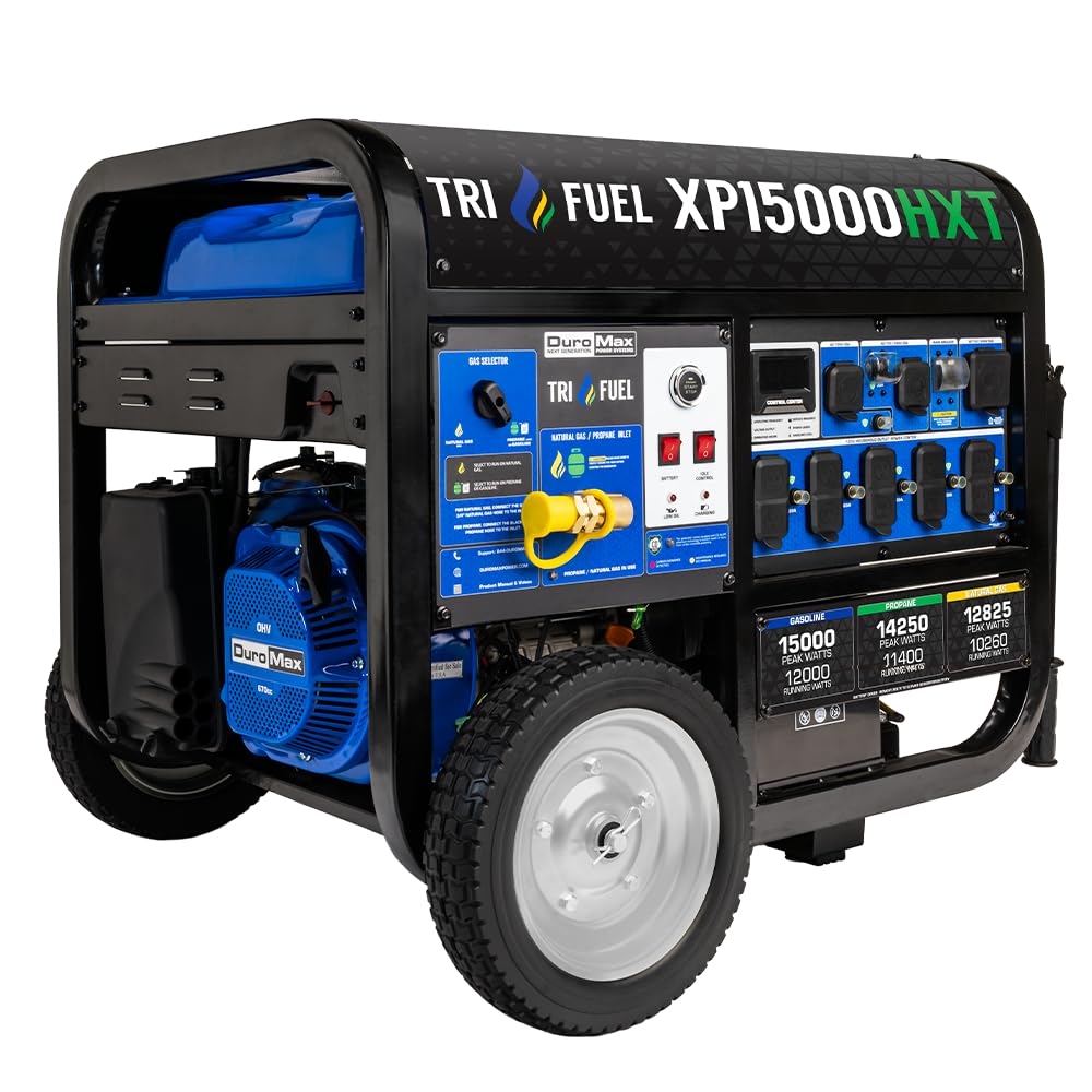 DuroMax XP15000HXT 15,000 Watt Tri Fuel Portable Home Power Backup HXT Generator w/CO Alert