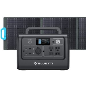 bluetti solar generator eb70s with pv200 solar panel included, 716wh portable power station w/ 4 120v/800w ac outlets, lifepo4 battery pack for outdoor camping, road trip, emergency