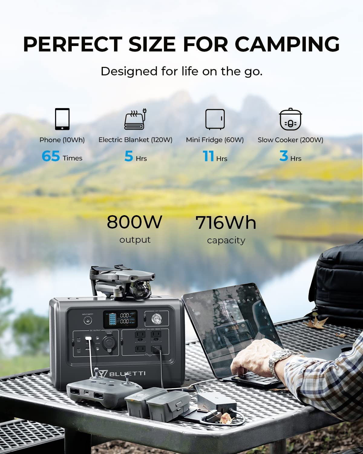 BLUETTI Solar Generator EB70S with PV200 Solar Panel Included, 716Wh Portable Power Station w/ 4 120V/800W AC Outlets, LiFePO4 Battery Pack for Outdoor Camping, Road Trip, Emergency