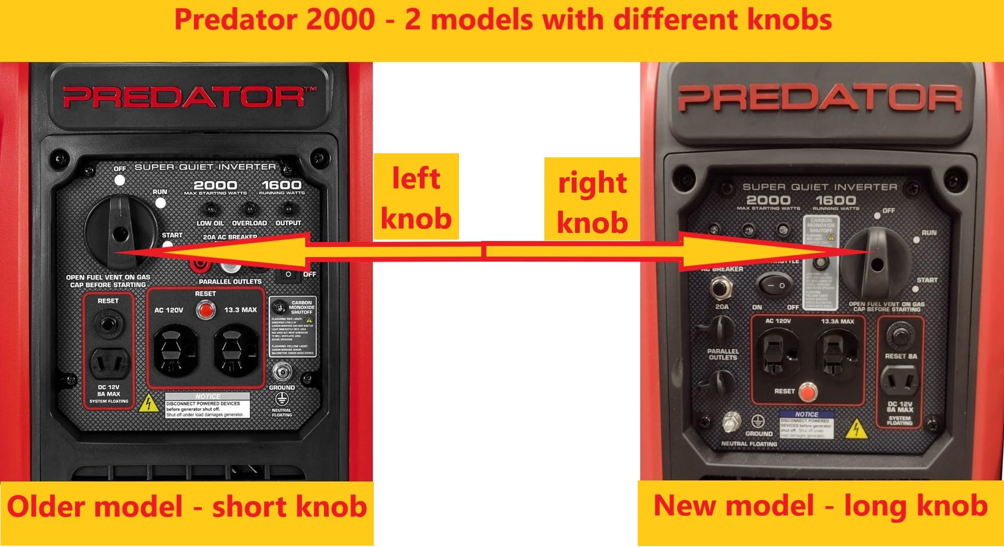 Compatible replacement knob for Harbor Freight Predator 2000 watts inverter generator for the Off-Choke-Run switch selector and compatible screw - new 3d printed part (Prd-2000-short-knob)