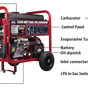 All Power APGG12000-12,000-Watt Dual Fuel Generator Gasoline Propane JD Engine Electric Start Portable Wheel Kit