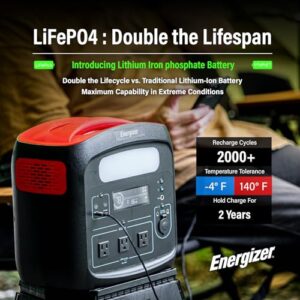 Energizer 960W MAX Portable Power Station, LiFePO4 (LFP), Solar Generator, 110V/700W Pure Sine Wave AC Outlet, USB-C PD 100W, w/Case, LED, Outdoor, Home Emergency, Power Outage, RV, Camping, CPAP