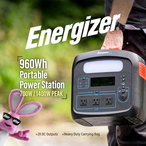 Energizer 960W MAX Portable Power Station, LiFePO4 (LFP), Solar Generator, 110V/700W Pure Sine Wave AC Outlet, USB-C PD 100W, w/Case, LED, Outdoor, Home Emergency, Power Outage, RV, Camping, CPAP