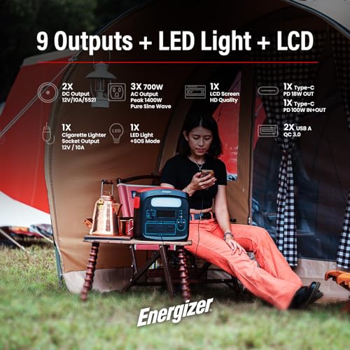 Energizer 960W MAX Portable Power Station, LiFePO4 (LFP), Solar Generator, 110V/700W Pure Sine Wave AC Outlet, USB-C PD 100W, w/Case, LED, Outdoor, Home Emergency, Power Outage, RV, Camping, CPAP