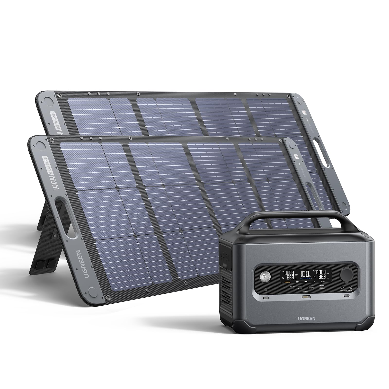 UGREEN Solar Generator PowerRoam 1200 Portable Power Station with 2 x 100W Solar Panels, LiFePO4 Batteries, 1024Wh Capacity, 100W USB-C Output, Suitable for Outdoor Camping, Home Emergency, RVs