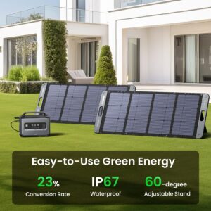 UGREEN Solar Generator PowerRoam 1200 Portable Power Station with 2 x 100W Solar Panels, LiFePO4 Batteries, 1024Wh Capacity, 100W USB-C Output, Suitable for Outdoor Camping, Home Emergency, RVs