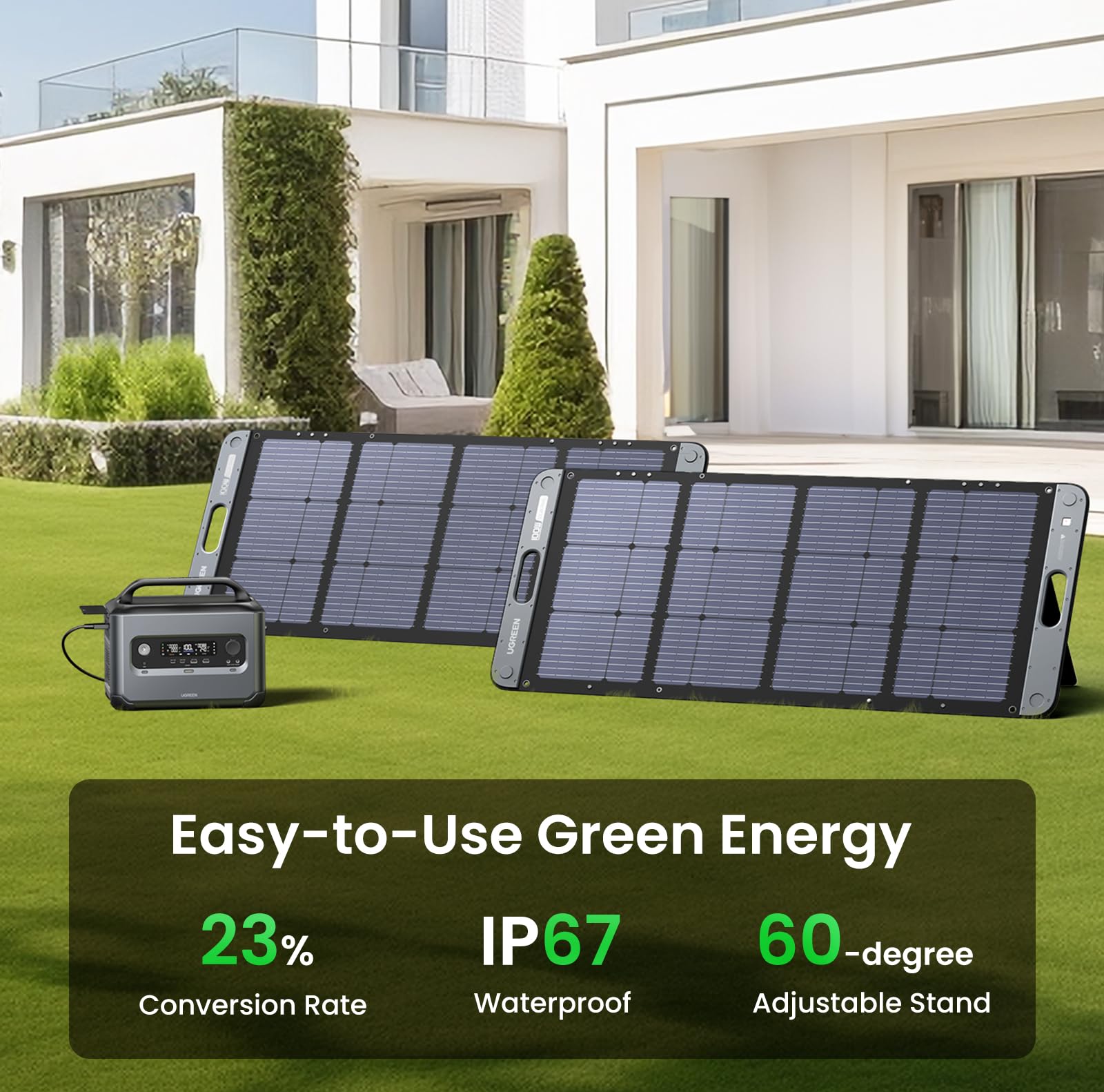 UGREEN Solar Generator PowerRoam 1200 Portable Power Station with 2 x 100W Solar Panels, LiFePO4 Batteries, 1024Wh Capacity, 100W USB-C Output, Suitable for Outdoor Camping, Home Emergency, RVs