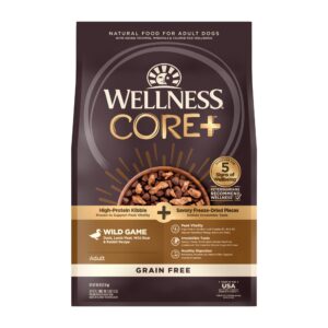 Wellness CORE+ Natural Grain Free Dry Dog Food, Wild Game Duck, Wild Boar & Rabbit with Freeze Dried Lamb, 18-Pound Bag