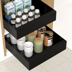 pull out cabinet organizer, carbon steel cabinet drawers slide out, pantry storage shelves with nano adhesive strip for kitchen, bathroom and living room 9.8"w x 16.5"d x 2.7"h.