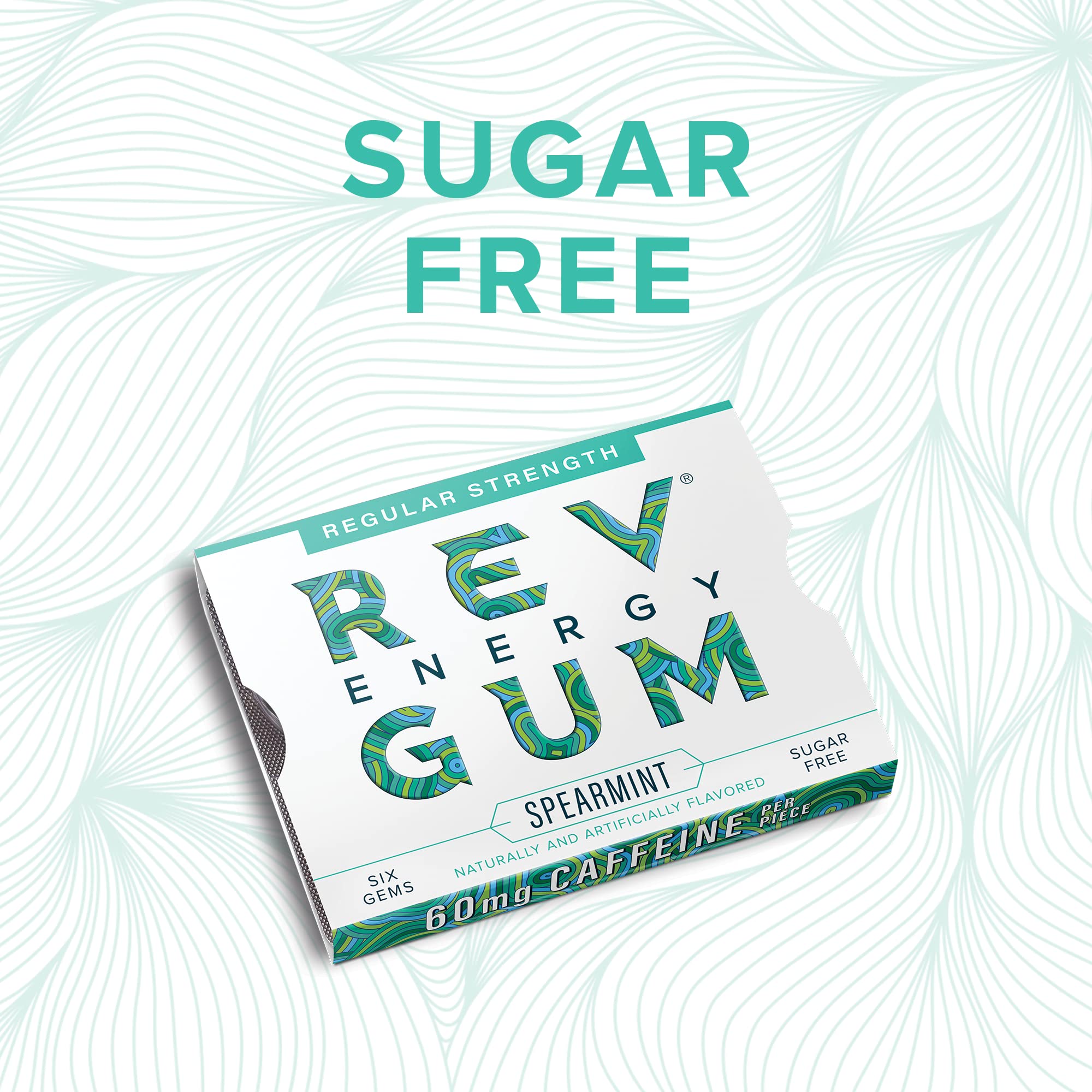 Rev Gum Caffeine Energy Gum | Performance Energy 60mg of Caffeine per Gem | Spearmint Sugar Free Caffeinated Mint Chewing Gum - Low Calorie Chews to Help You Stay Alert, Awake and Focused - 12 Packs (72 Count)