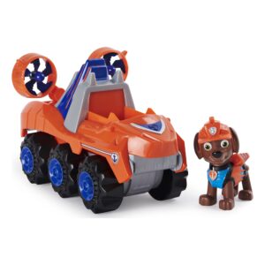 paw patrol, dino rescue zuma’s deluxe rev up vehicle with mystery dinosaur figure, preschool toys for boys & girls ages 3 and up