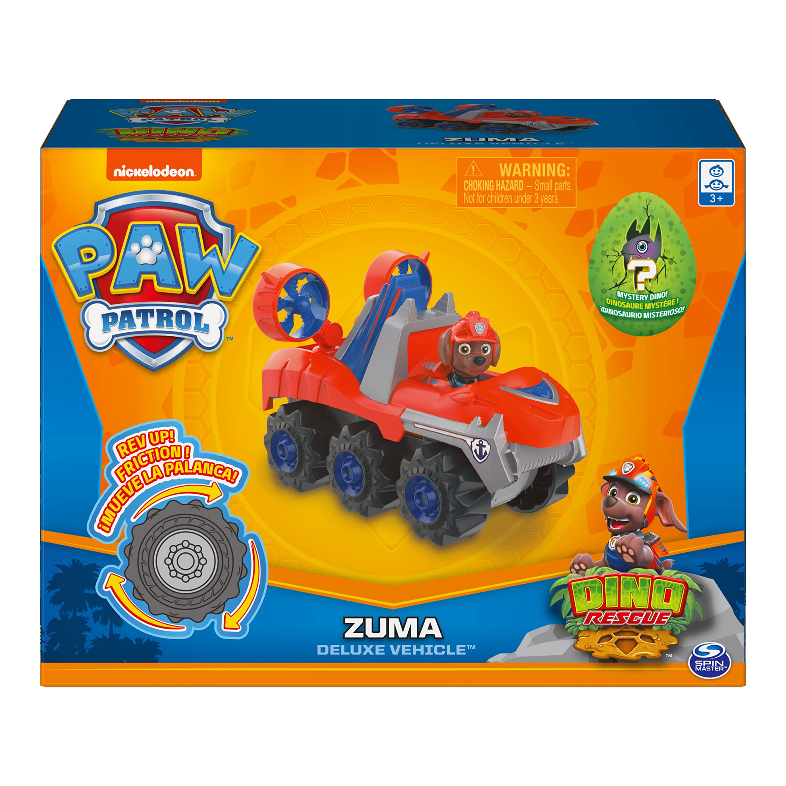 PAW Patrol, Dino Rescue Zuma’s Deluxe Rev Up Vehicle with Mystery Dinosaur Figure, Preschool Toys for Boys & Girls Ages 3 and Up