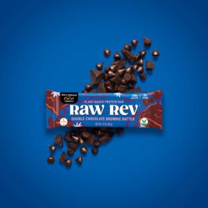 Raw Rev Vegan High-Protein Bars, Double Chocolate Brownie Batter, 10g Plant Protein, 12g Fiber, Non-GMO, 1.6 Oz, 12 Count (Pack of 1)