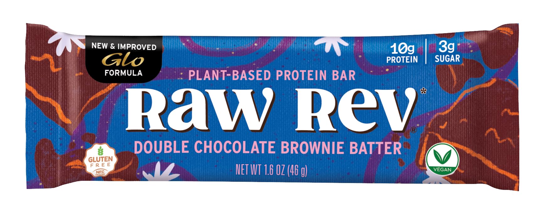 Raw Rev Vegan High-Protein Bars, Double Chocolate Brownie Batter, 10g Plant Protein, 12g Fiber, Non-GMO, 1.6 Oz, 12 Count (Pack of 1)