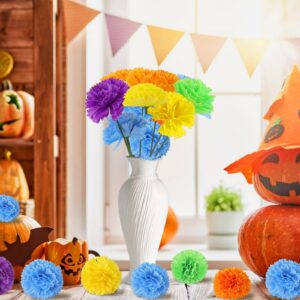 Hananona 50 Pcs Marigold Flower Heads Bulk, Colorful Silk Marigold with Stems DIY Marigold Garland Artificial Day of The Dead Decoration Dia De Los Muertos Halloween Decor Diwali Garland