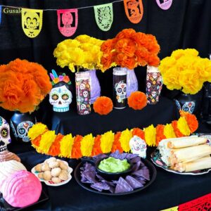 Gusaloo Marigold Flower Heads 50Pcs, Mexican Marigold Artificial Flowers for Day of The Dead Diwali Home DIY Garland Craft Wedding Mexican Party Decoration Halloween Dia De Los Muertos Decor(Orange)