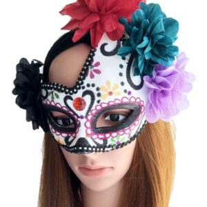 Awlsyj Womens Day of The Dead Masquerade Mask Venetian Party Mask Halloween Costumes Mardi Gras Mask(B Purple)