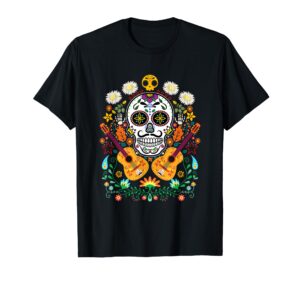 flower guitar skull day of the dead t-shirt gifts mariachi