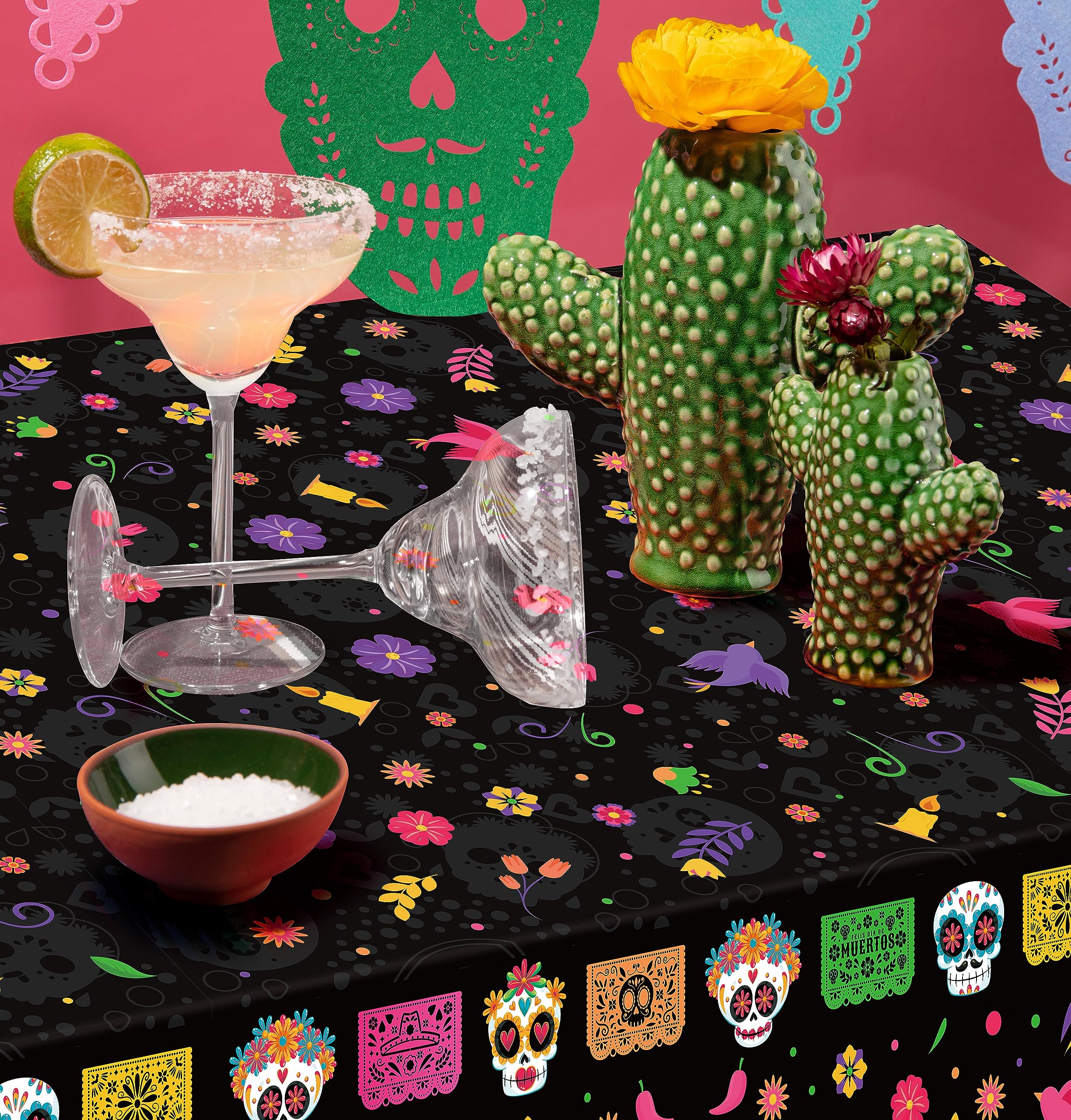 Erweicet Day of The Dead Tablecloth 3pcs Dia de Muertos Tablecloth Mexican Day of The Dead Decorations Sugar Skull Decor Dia De Los Muertos Party Table Decorations