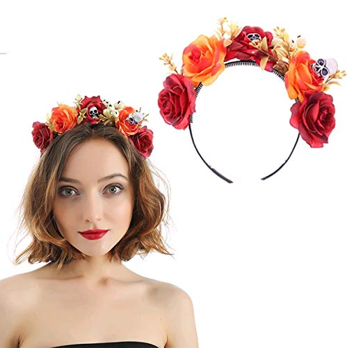 Halloween Headbands Day of The Dead Headband Floral Crown Headband Halloween Face Jewels Tattoo Stickers for Halloween Party Supplies