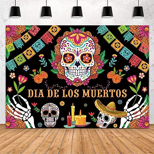 MEHOFOND 7x5ft Day of The Dead Backdrop for Mexican Fiesta Dia DE Los Muertos Birthday Party Decorations Banner Sugar Skull Flower Mexican Fiesta Theme Photography Background Photo Booth Props