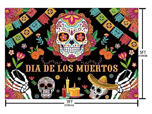 MEHOFOND 7x5ft Day of The Dead Backdrop for Mexican Fiesta Dia DE Los Muertos Birthday Party Decorations Banner Sugar Skull Flower Mexican Fiesta Theme Photography Background Photo Booth Props