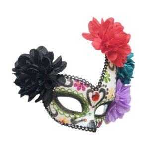 Coolwife Women's Masquerade Mask Mexican Day of The Dead Sugar Skull Eyemask Masque Fancy Dress (Purple/White/Black)