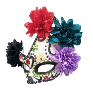 Coolwife Women's Masquerade Mask Mexican Day of The Dead Sugar Skull Eyemask Masque Fancy Dress (Purple/White/Black)