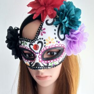 Coolwife Women's Masquerade Mask Mexican Day of The Dead Sugar Skull Eyemask Masque Fancy Dress (Purple/White/Black)