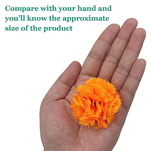 Zilphoba 50Pcs Artificial Marigold Flowers, 2‘’ Silk Heads with Stems for Diwali, Indian Festival, Day of The Dead Dia de Los Muertos, Mexican Party, Halloween, Altar DIY Decor