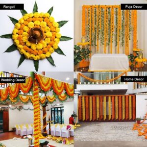 Artificial Marigold Garland for Decorations Pack of 5 - Marigold Flowers Garland for Christmas Wedding Christmas Tree New Year Ornaments (Light Yellow Red | 4 to 4.5ft) Hashcart®