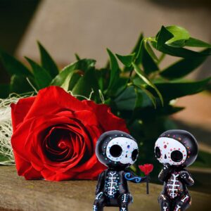 Sugar Skull Decor, Sugar Skull Couple Statue,Dia De Los Muertos Decor, Halloween Desk Decor,Day of The Dead Decorations for Home,Sugar Skull Figurine Gift for Women (A)