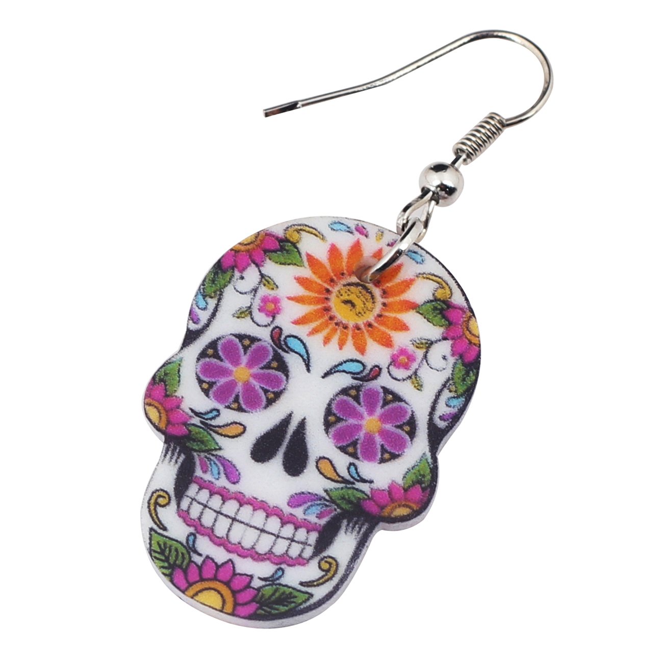 NEWEI Cute Halloween Sugar Skull Earrings Dangle Acrylic Skull Decor Gifts for Women Festival Charms (Purple)