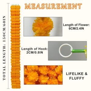 15 PCS Virbant Marigold Garland Golden Yellow | 5ft Long Marigold Flowers Day of The Dead Decorations, Indian Decor for Party and Events, Orange