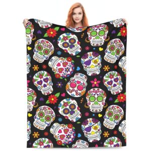 blublu day of the dead sugar skull flannel fleece bed blanket throw blanket lightweight cozy plush blanket for bedroom living rooms sofa couch 50"x40"