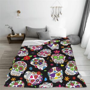 BLUBLU Day of The Dead Sugar Skull Flannel Fleece Bed Blanket Throw Blanket Lightweight Cozy Plush Blanket for Bedroom Living Rooms Sofa Couch 50"x40"