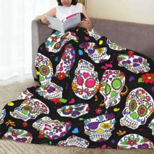 BLUBLU Day of The Dead Sugar Skull Flannel Fleece Bed Blanket Throw Blanket Lightweight Cozy Plush Blanket for Bedroom Living Rooms Sofa Couch 50"x40"